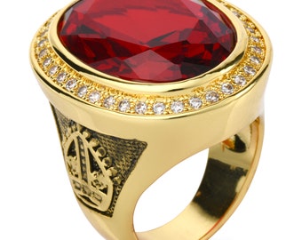 Ruby Red Cubic Zirconia 14k Gold Plated Bishop Cross and Midre Ring | Free USPS Priority Shipping 2-4 days| Shipped from CA USA | Clergy