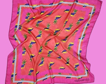 Crowned Bird Square Silk Scarf / Head Scarf/Turban Scarf/Head Wrap/Bandanna