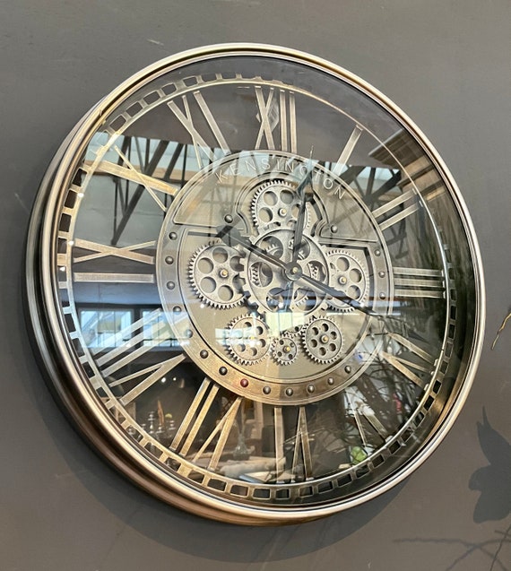 55 Cm KENSINGTON Wall Clock Gear Counter Animation Silver Grey Etsy