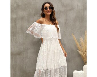 Embroidered Lace White off Shoulder 