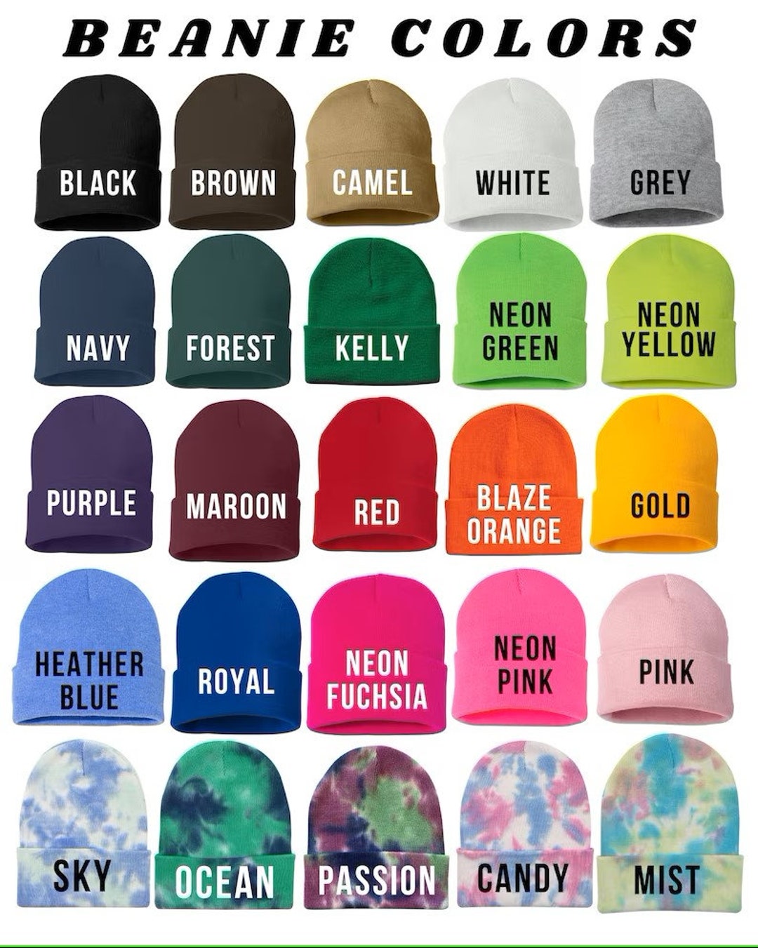 Custom Embroidered Beanies , Personalized Cuffed Beanie Cap , Custom Logo Small Business Merch