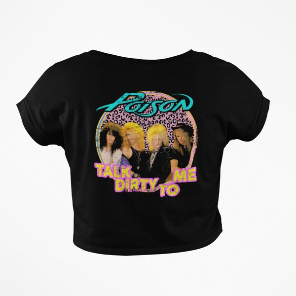 Poison Talk Dirty To Me Logo desgastado DTF DTG impresión Rock Band 80s camiseta Rosa leopardo Fan Art Band Tee Vintage Band Logo