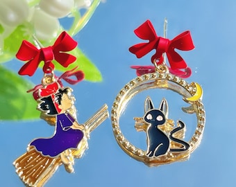 Kiki’s Delivery Service Earrings, Non Pierced Earrings, Cute Cat Earrings, Anime Earrings, Black Cat Earrings, Gift for Her, Cute Earrings