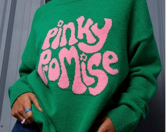Trendy Green Spring Women "Pinky Promise" Hoodie Sweater Sweatshirt Pullover Grilfriend Gift Strick Oversized O Neck y2k grün
