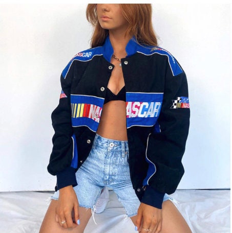 NASCAR Fan Racing Jacket Oversized Girlfriend Windbreaker Printed Logos ...