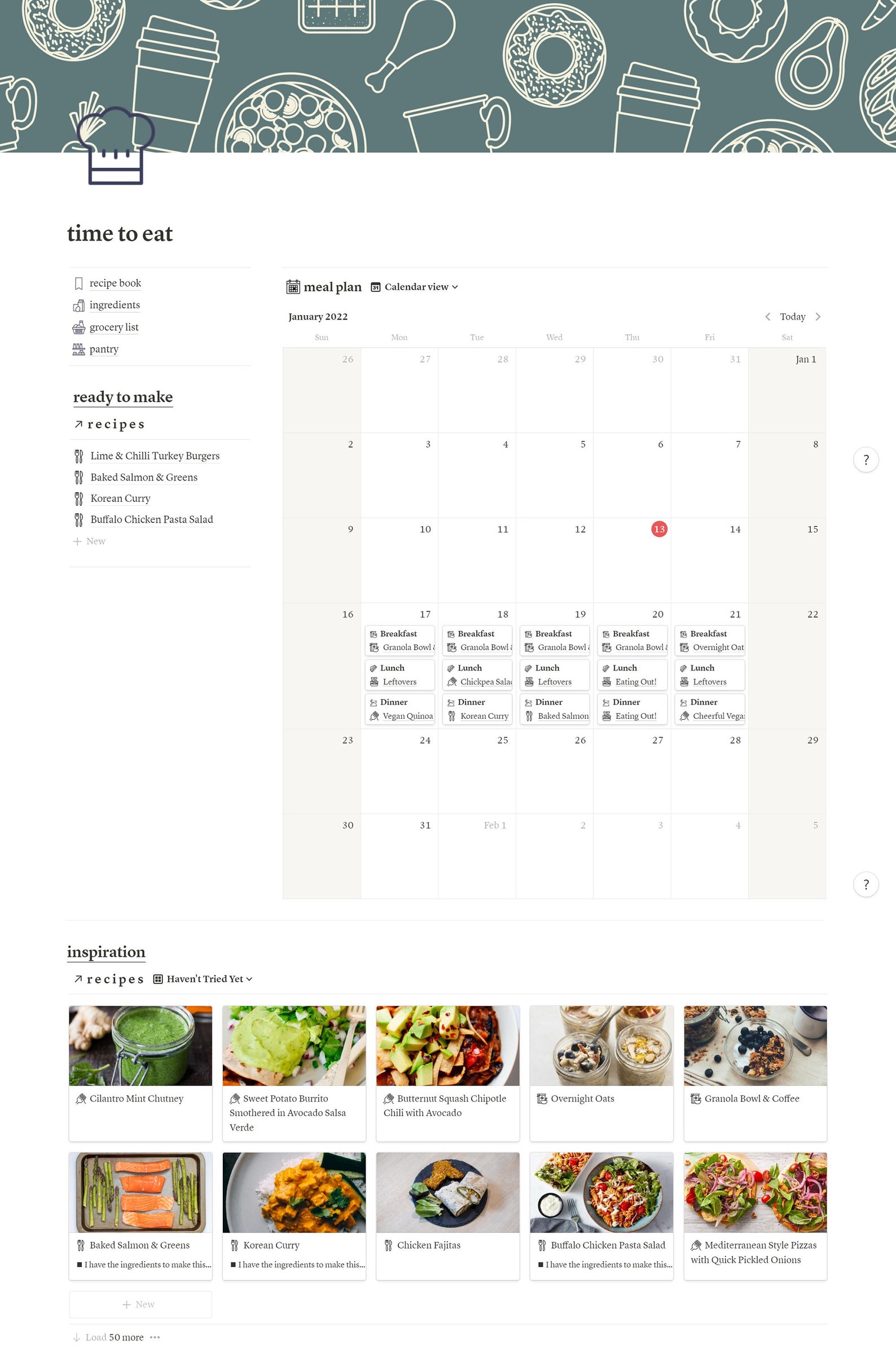 Notion Meal Planner Etsy