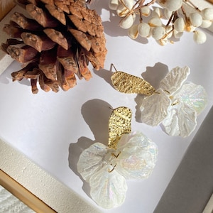 Boho Floral Earrings| White Shell Flower Drop Statement Earrings, Unique Gift Idea
