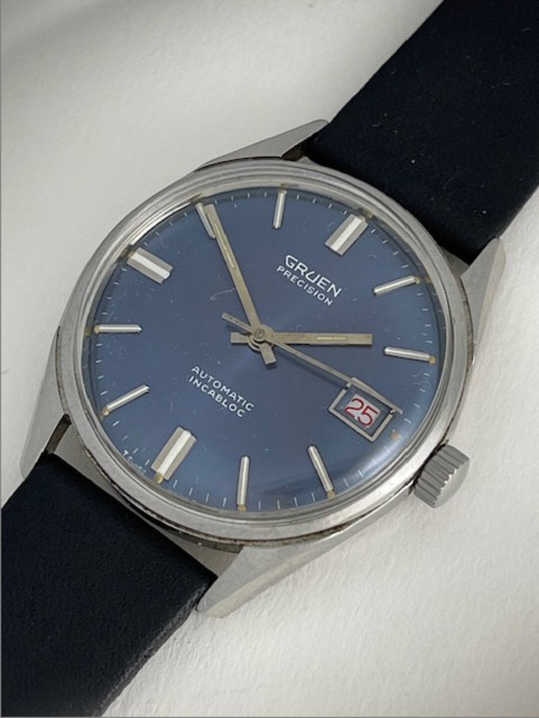 Gruen PRECISION Automatic Calendar Red Date Royal Blue Dial