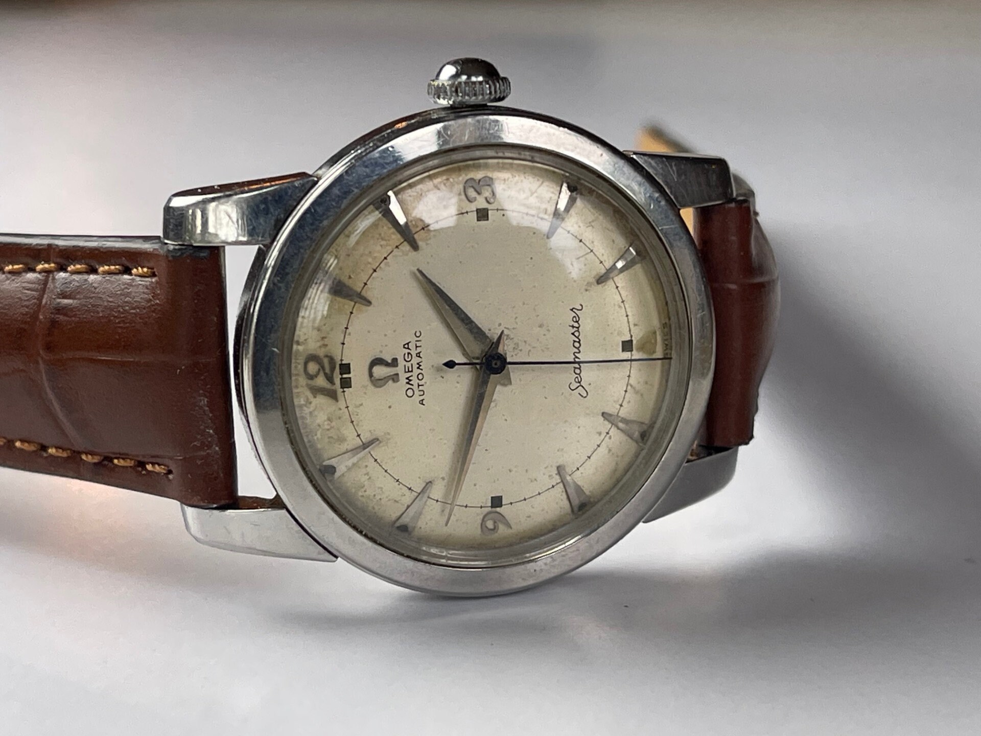 Omega Seamaster Automatic Pie Pan Cal.354 Refer. C2677 12 SC Two Tone Dial Stainless Steel Screw Down Case Back Vintage Swiss Made 1956