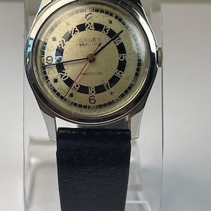 Gruen Precision Pan Am Veri-Thin Precision Military Pilot WWII 1945 24Hours Dual Tone Dial Swiss Made 1946
