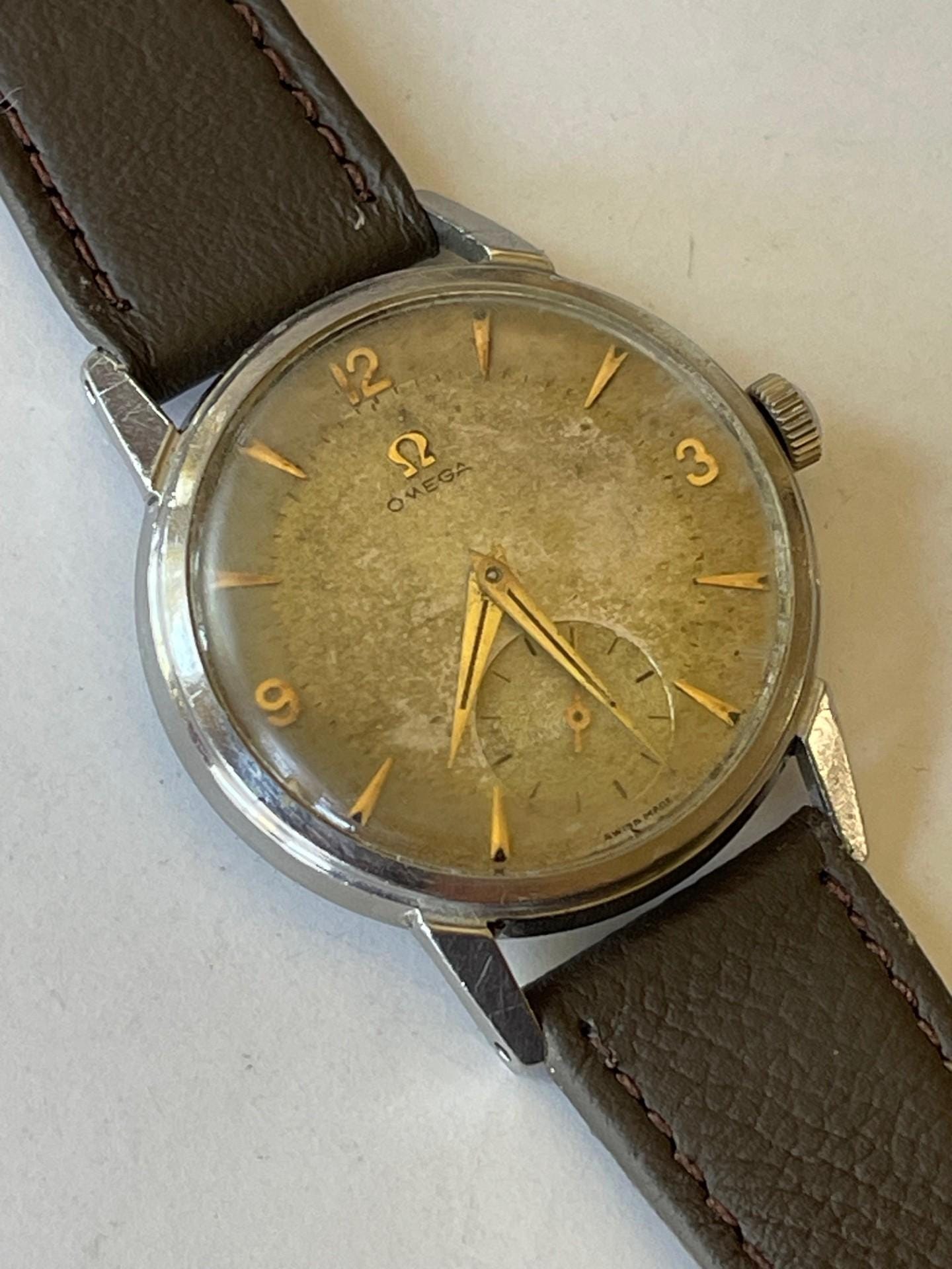 Omega Stainless Steel Ref.2825 1 Cal.266 Vintage Tropical Pie Pan Two Tone Dial Swiss Made. 1954