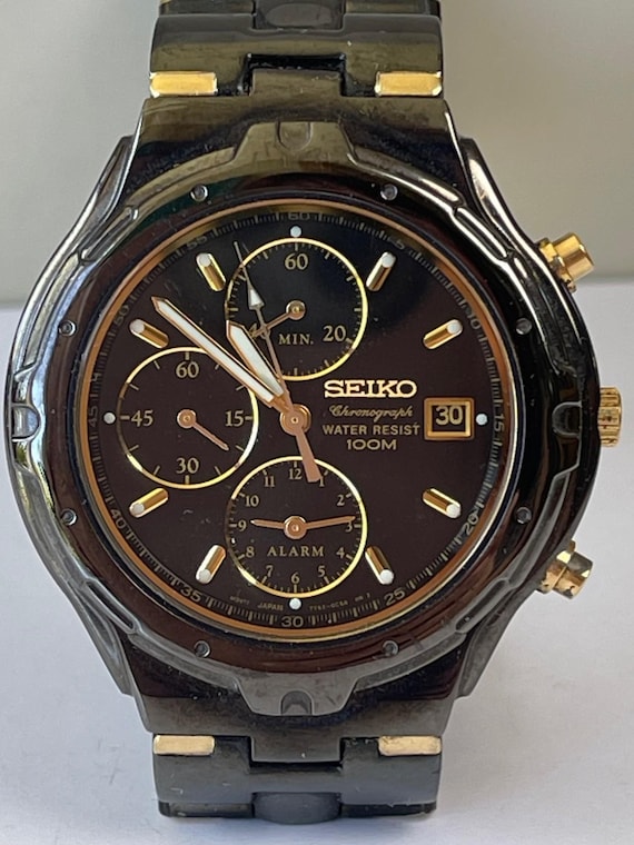 Seiko Chronograph Alarm Date Two Tone Ref.7t62‑0cj0 PVD Coating