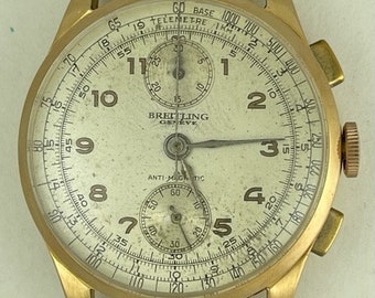 Breitling Chronograph Geneve Solid 18K 750 Rose Gold Large Cal Venus 170 Telemetre Vintage 1948 Swiss Made