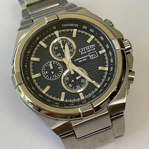 Citizen Chronograph Wr-100Eco-Drive Kalender Datum Svart urtavla Stor 45 mm Millennium Tillverkad i Japan 2000