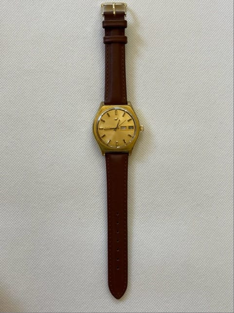 【電池交換済み】ENICAR エニカ デイト QZ GOLD DATE ENICAR Quartz Watch Vintage Gold Plated Battery Replaced
