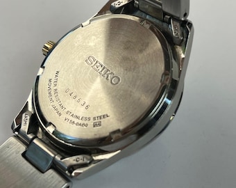 Seiko Solar Day /date Stainless Steel 2tone Black Dial Large 38mm