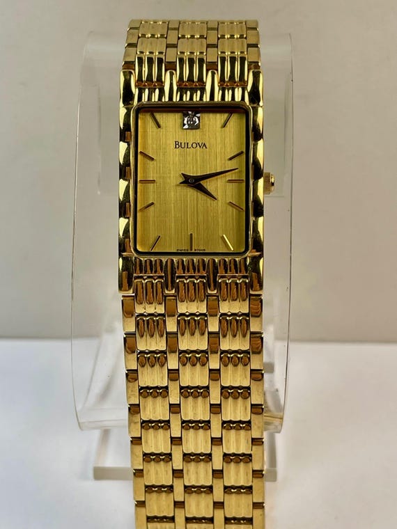 Bulova Rectangular Gold Tone Ref.97D05 Diamond Ac… - image 1