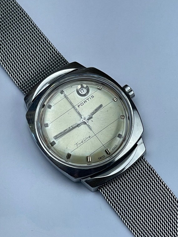 Fortis True Line Automatic Calendar Date Stainless Steel Screw Down Back Tropical Dial Vintage Swiss Made Etsy