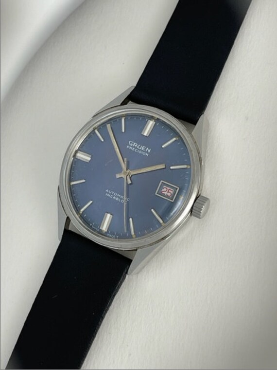 Gruen PRECISION Calendario automatico Fecha roja Royal Blue Dial 25Jewels Acero inoxidable Caja atornillable Caja trasera Vintage Swiss Made 1953 Etsy Mexico