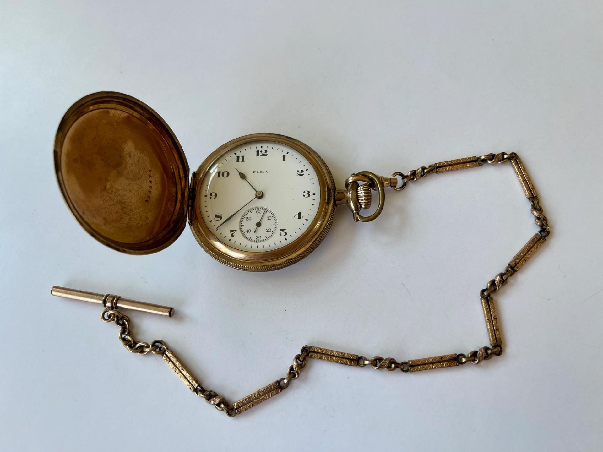 Old Elgin Pocket Watch With Chain 1920's Elgin Rolled Gold Pocket