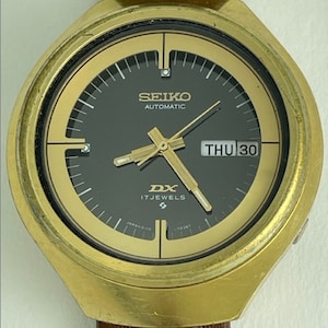 Seiko Automatic DX Day/Date Two Tone Black Dial Gold Capped Screw Down Back Off-Set Crown Made in Japan 1978