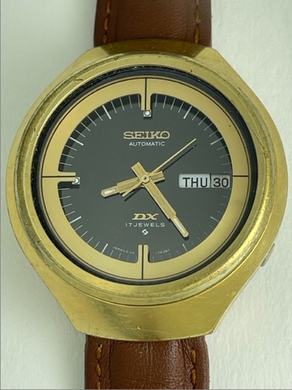 Seiko Automatic DX Day Date Two Tone Black Dial Gold Capped Screw Down Back Off Set Crown