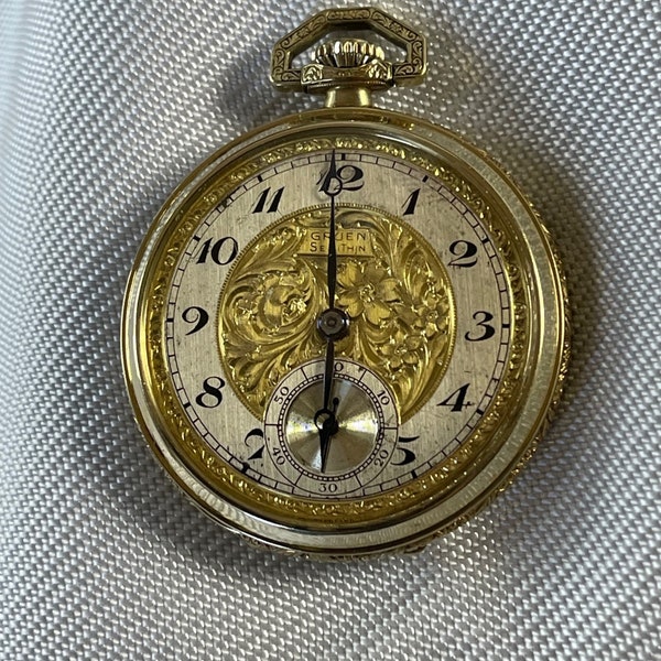 Gruen Antique SemiThin Cal.756 Adjusted Temperature Two Tone Decorative Dial Gold Capped Pocket Watch Breguet Hands/Numbers Swiss Made 1873