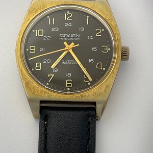 Gruen Precision Military Officers Black 24 Hours Dial Cal542 SS Gold Capped  Screw Down Case Back Vintage Swiss Made 1968