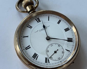 Thos Russell & Son Liverpool Gold Filled White Porcelain Two Level Dial Relógio de bolso antigo feito no Reino Unido 295