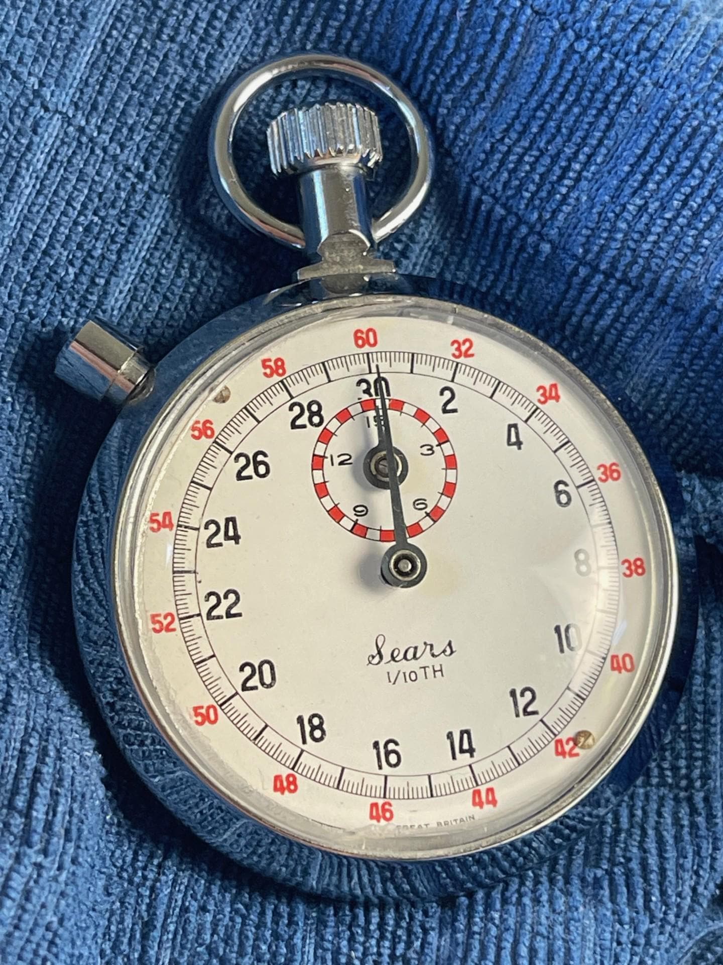 Sears Heuer Stainless Steel Stopwatch 1/10TH Vintage Swiss Made
