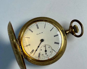 Elgin Antique Railroad Military Doctors 14K Gold gefüllte Taschenuhr mit Jagdgehäuse und Porzellanzifferblatt, hergestellt in den USA 1914