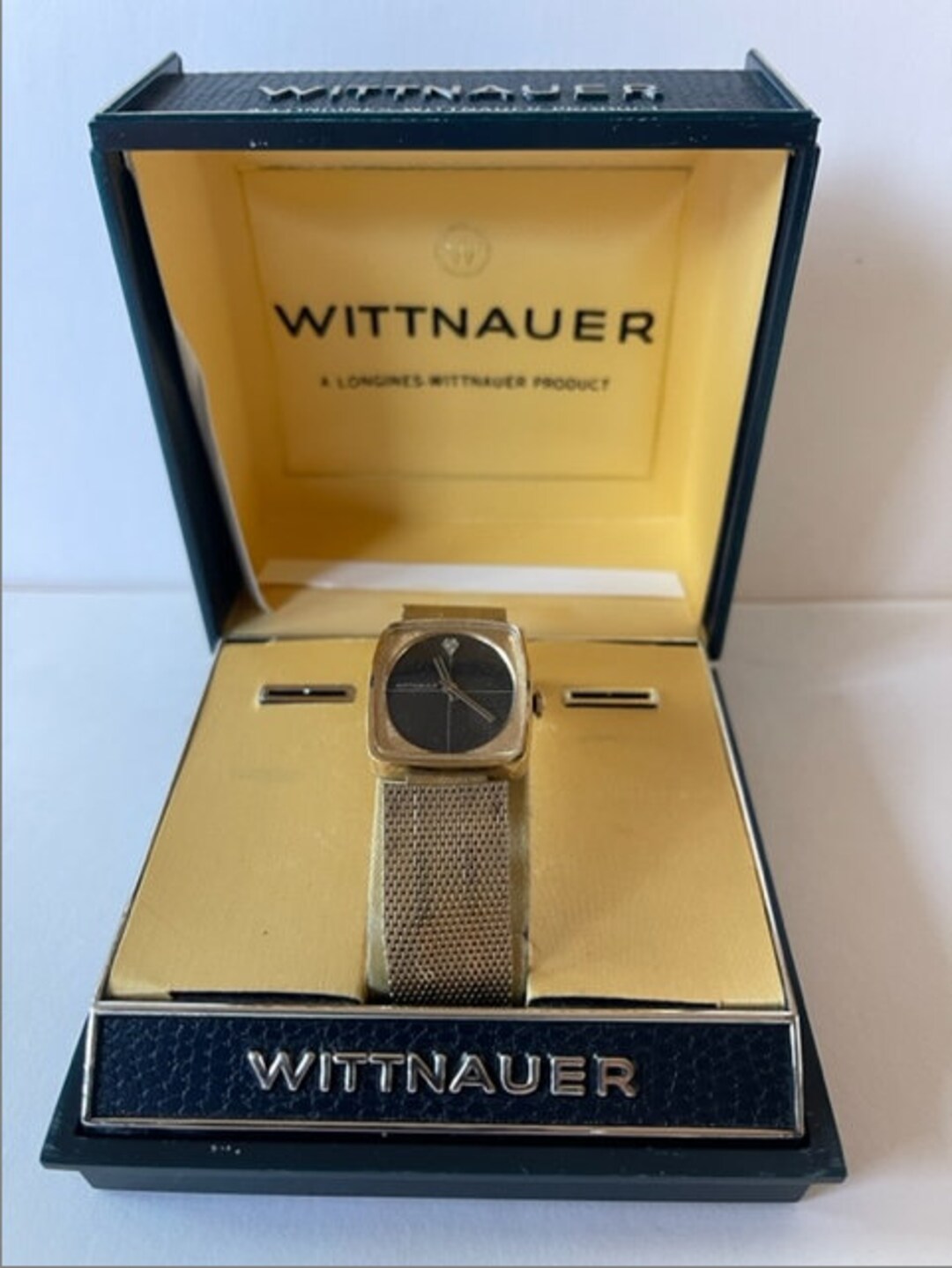 Wittnauer Longines Gold Capped Original Bracelet Box Black Dial