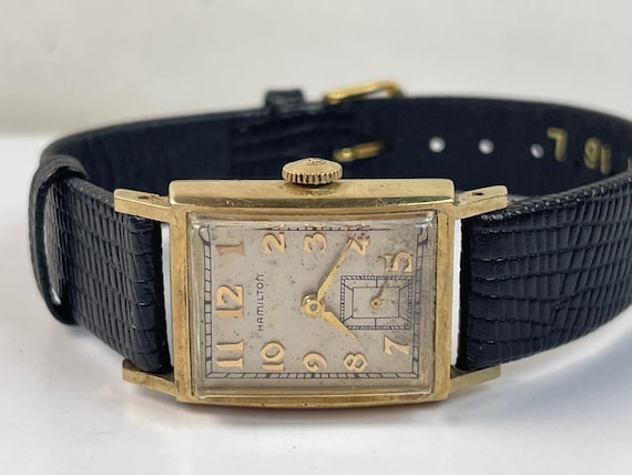 Hamilton Solid 10K Gold Rectangular Art Deco Styl… - image 6