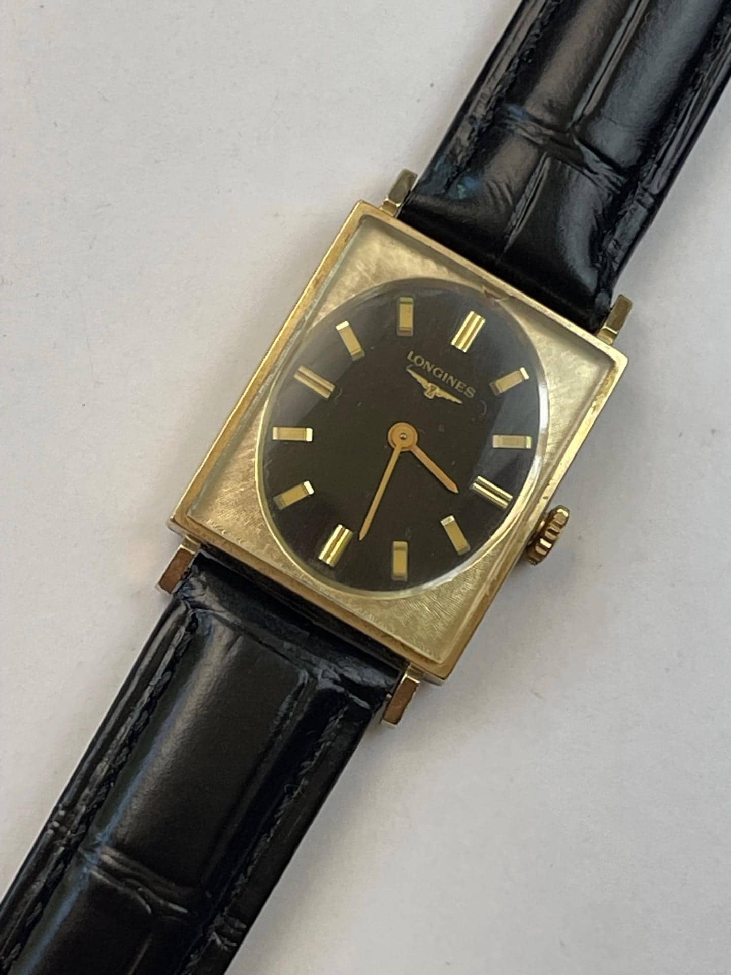 LONGINES 腕時計 アナログ ゴールド/ブラック Longines Art Deco Style Rectangular 10K Gold Filled Black Dial