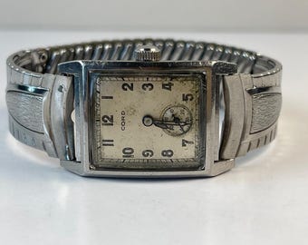 Cord Art Deco Driver's-Style Rectangular Two-Tone Dial Stainless Steel Swiss Made 1936