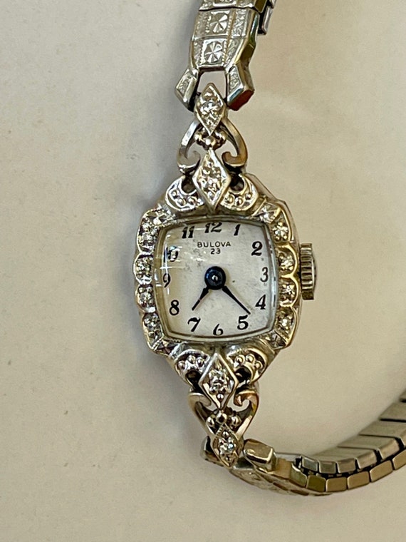 Bulova Ladies Art Deco Style Solid 14K 585white Gold Genuine Diamonds Vintage Swiss Made 1964 Etsy