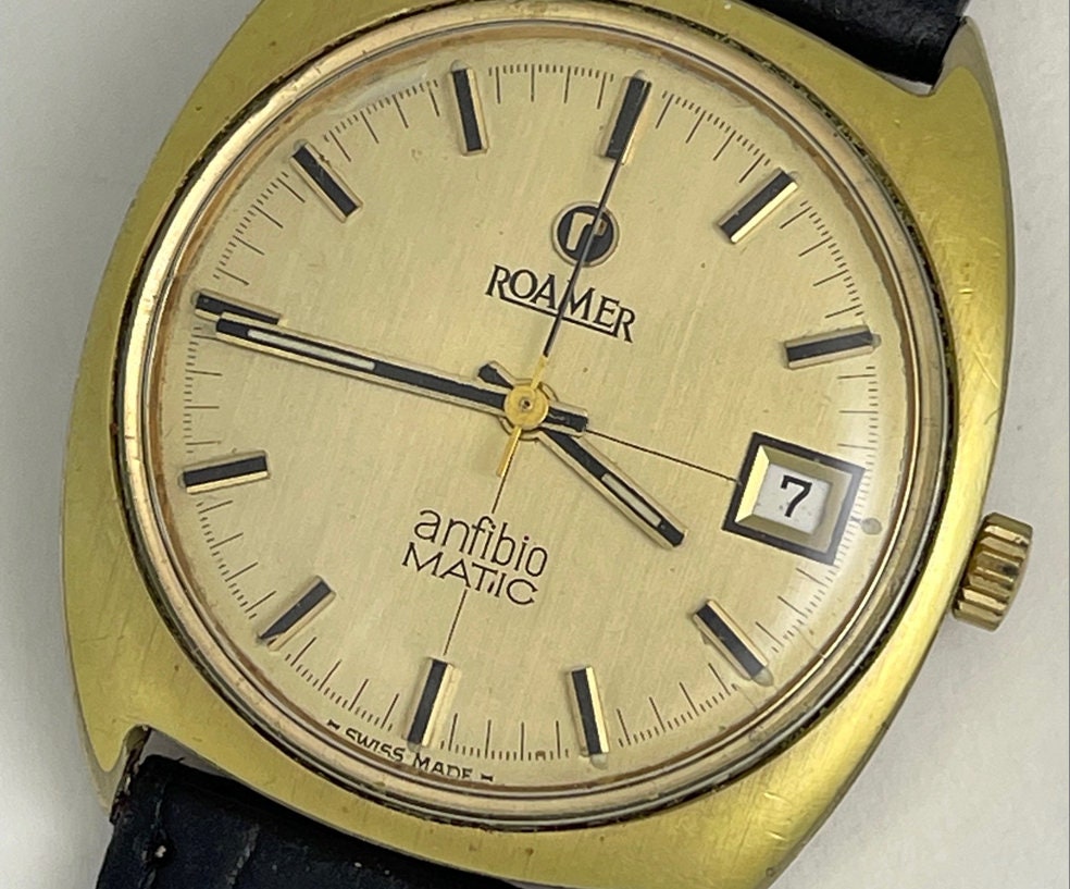 Roamer Anfibio Matic Automatic Calendar Date Gold Capped Screw Down Case Back Vintage Swiss Made 1968 Etsy Canada