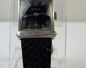 Zbiornik Bulova w stylu art déco, prostokątny, z 10-karatowym białym złotem, z nakrętką, vintage, wyprodukowany w USA