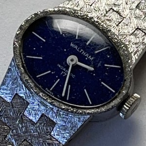Waltham Damen Stainless St Vintage Handaufzug Blue Dial Diamond Cut Bezel Armband Swiss Made 1958