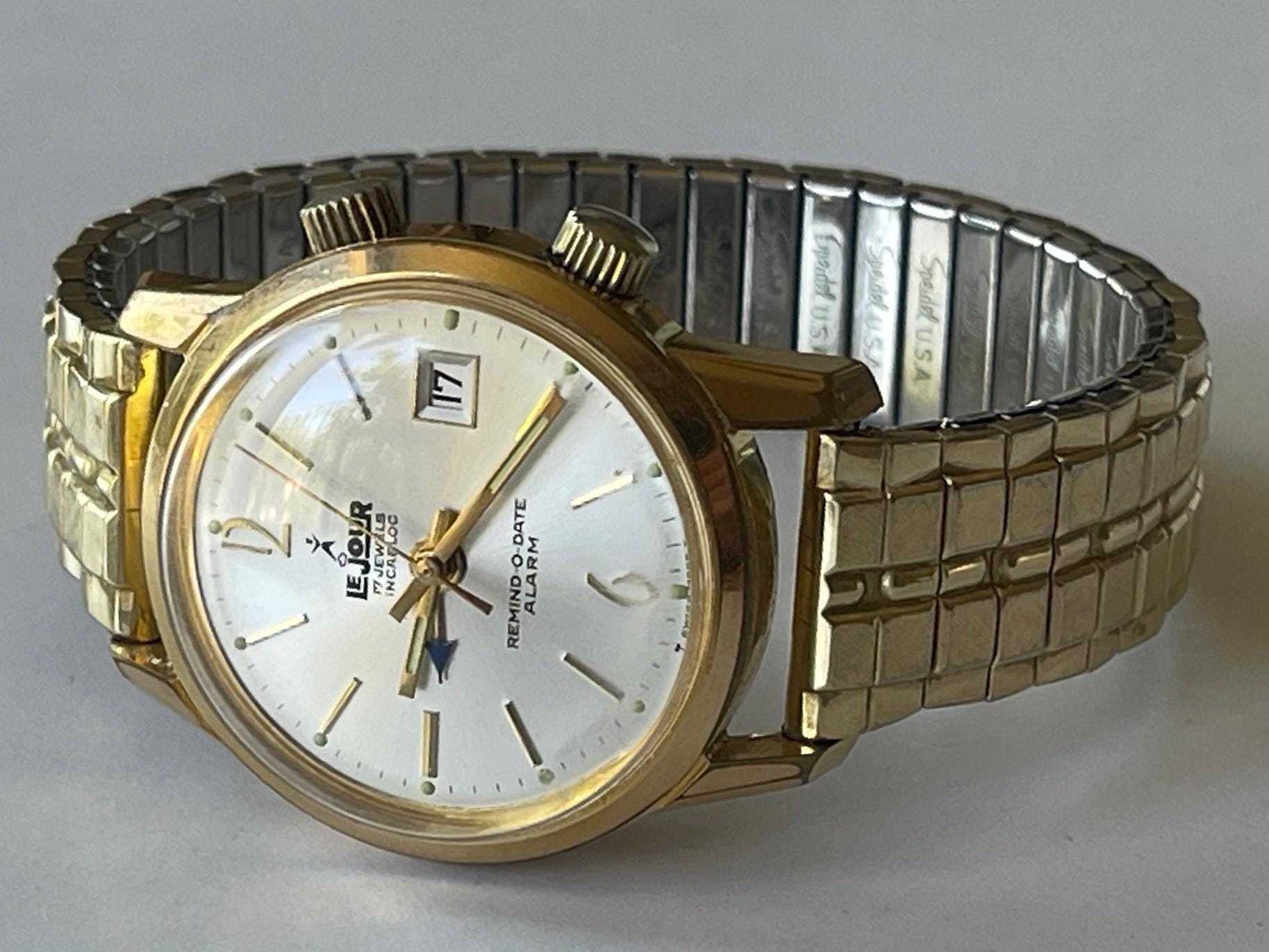 Lejour Remind-o-date Alarm Gold Capped Screw Down Back Vintage