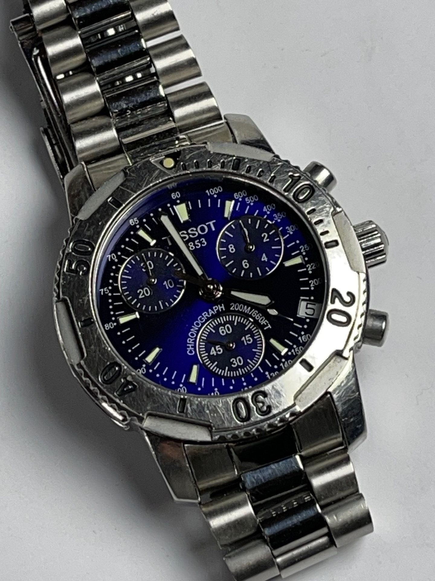 Tissot PRS 200 Chronograph Date Three Registers Blue Dial Vintage