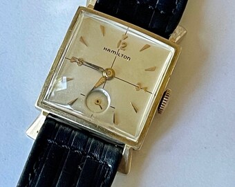 Hamilton Solid 14K (585) Gold Square Classic Dress Cal.770 Adjusted 22 Jewells Ref.B46485 Vintage Made in USA 1955