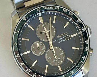 ひでさぶろう Seiko Chronograph Solar V175-0DM0 Men's Watch Stainless