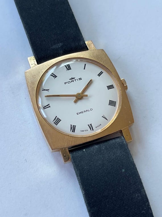FORTIS 腕時計 Fortis Emerald Gold Capped Original Strap White Dial Roman Numbers