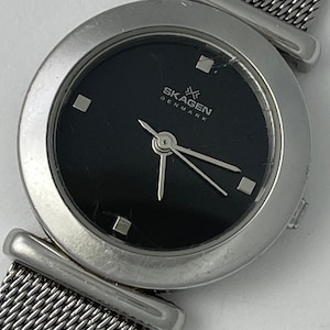 Skagen Denmark Damen Edelstahl Gehäuse und Original Armband Vintage 1998