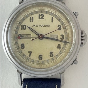 Movado Calendograph Triple Kalender Cal.. 475 Screw Down Case Back Two Tone Dial Vintage Zwitserse Made 1953