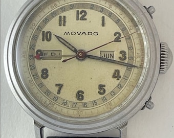 Movado Calendograph Triple Calendar Cal..475 Screw Down Case Back Two Tone Dial Vintage Swiss Made 1953
