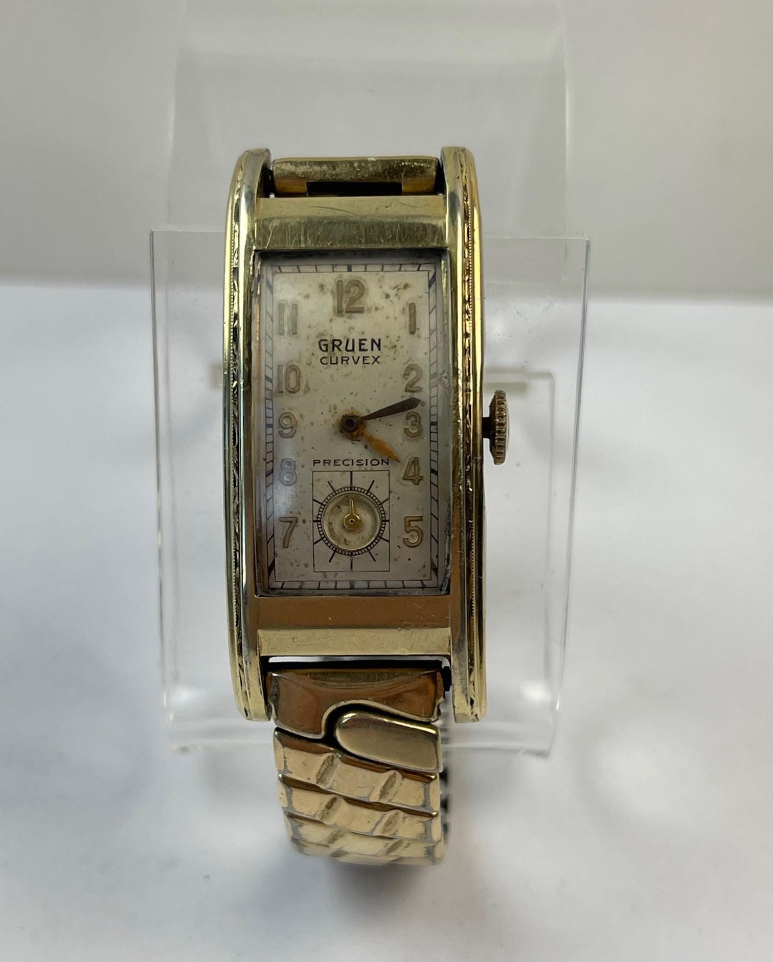 Vintage Gruen Curvex Gold Watch with Stretch Band circa 1930’s-1950’s Gruen Vintage Curvex 14k Gold Watch - Etsy main image 2