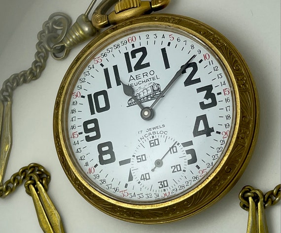 Aero Neuchatel Railroad Gold Capped Porcelain Montgomery Dial