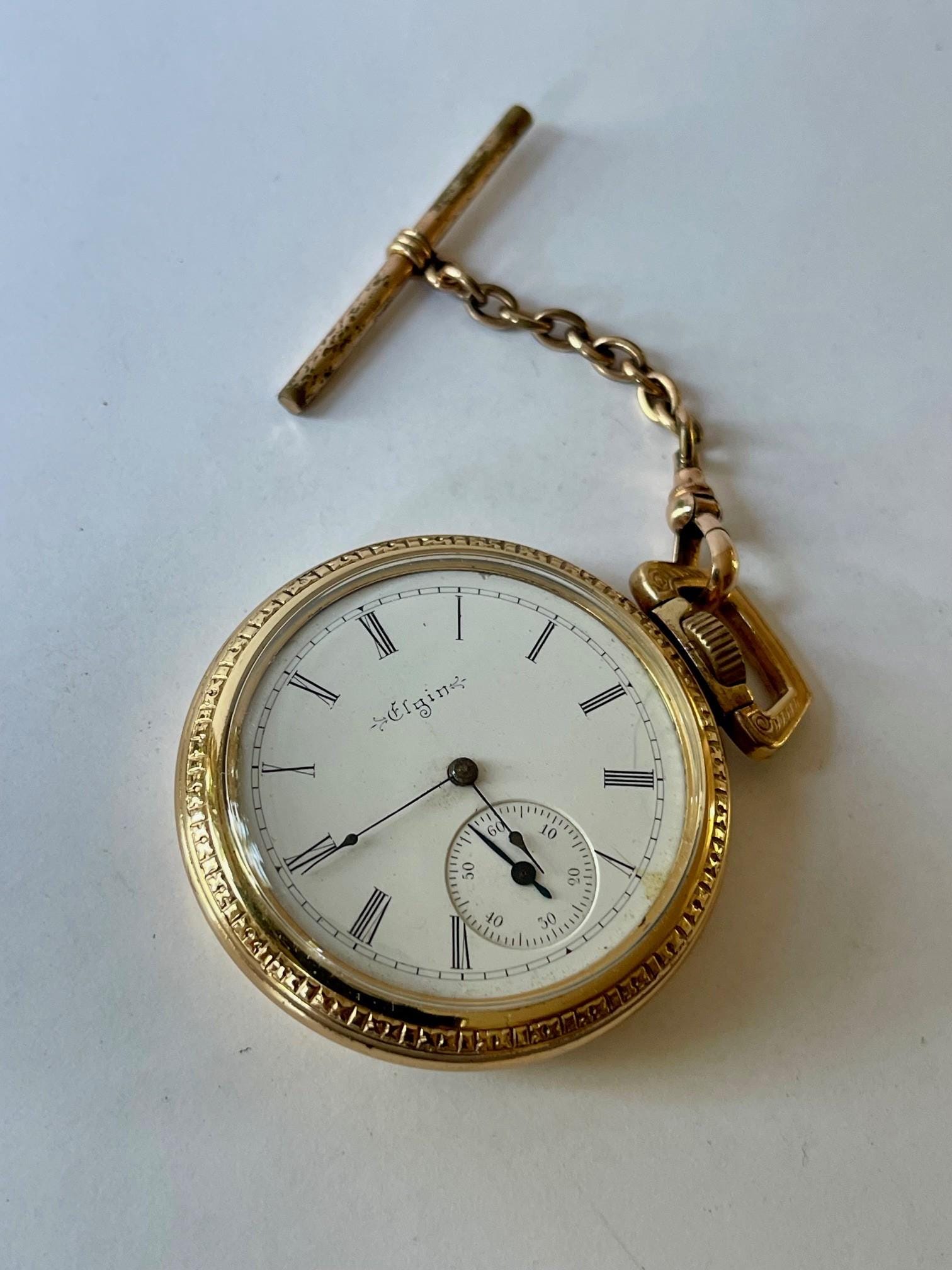 エルジン 14K ゴールドフィルド サボネット ローマ数字 ホワイト 磁器 